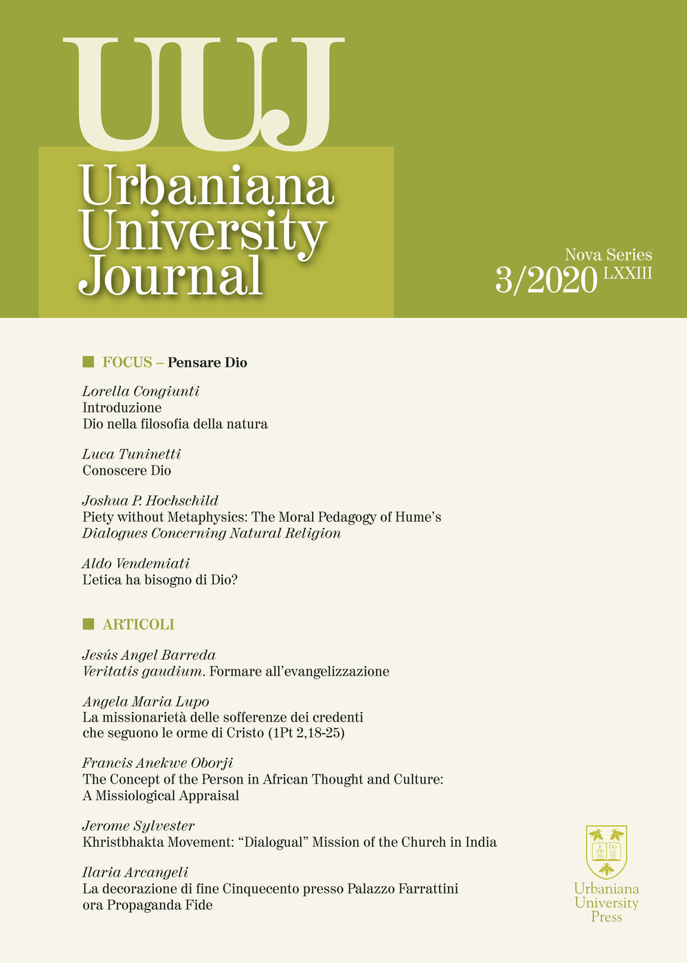 URBANIANA UNIVERSITY JOURNAL. EUNTES DOCETE (2020)